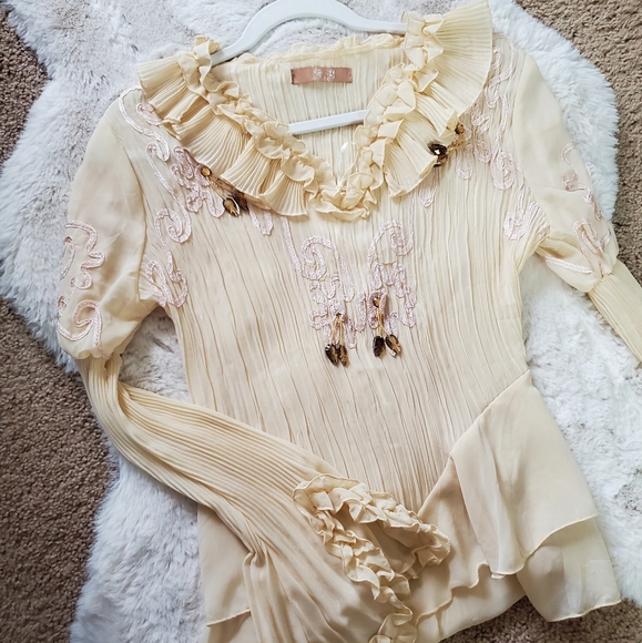 Vintage Tops - Vintage Ruffle Sheer Blouse